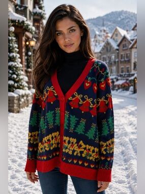 Colorful Holiday Cardigan with Festive Patterns